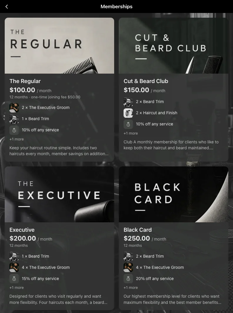 Four membership plans with their own names